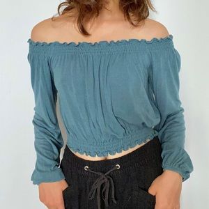 pacsun green off the shoulder top